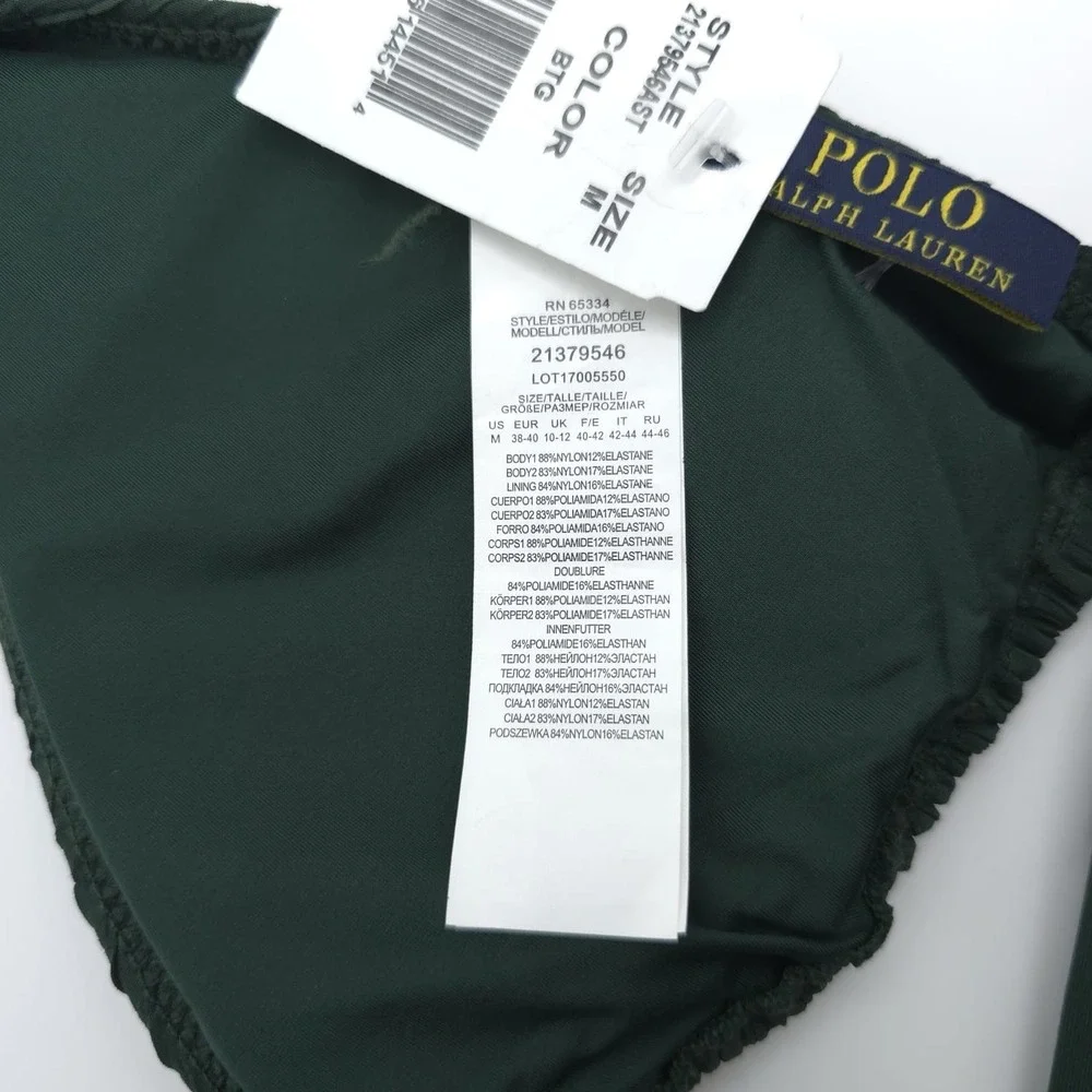 POLO RALPH LAUREN New SET Swimsuit M Bikini Top Bottle Green Subtle‎ Textured